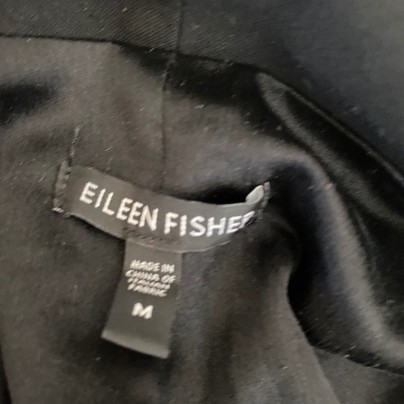 Eileen Fisher Size M Blazer Black Jacket Peplum Hem Leather Trim - Picture 3 of 9